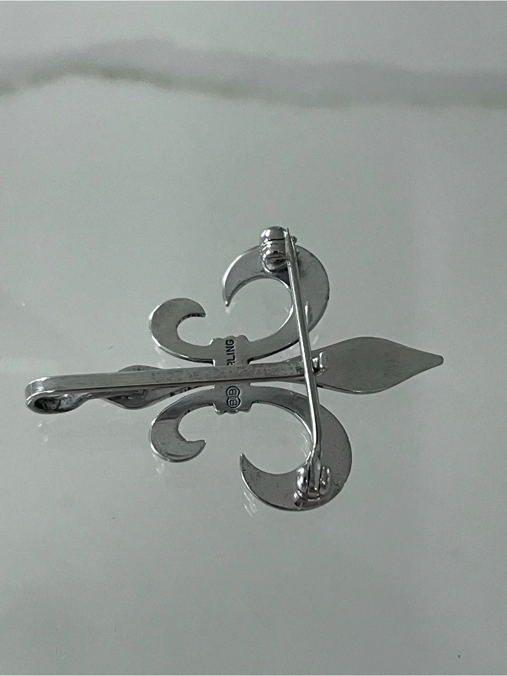 Antique c 1900 Sterling Silver Fleur-De-Lis Brooch